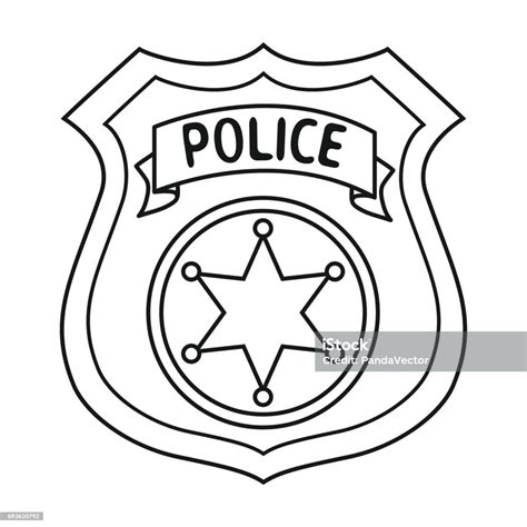 Police Officer Badge Icon In Outline Style Isolated On White Background