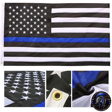10x15 Usa Thin Blue Line Flag Law Enforcement Embroidered Banner Fast Ship