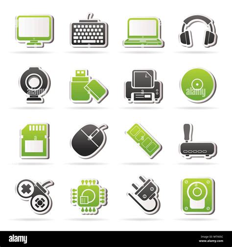 Computer Peripherals And Accessories Icons Vector Icon Set Stock