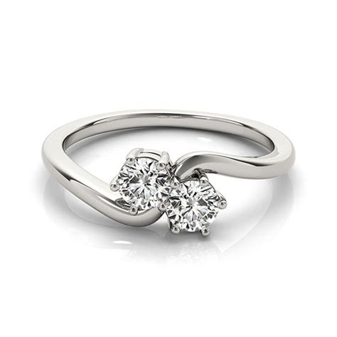 Two Stone Diamond Ring 14k White Gold Bypass Design 2 Diamond Ring