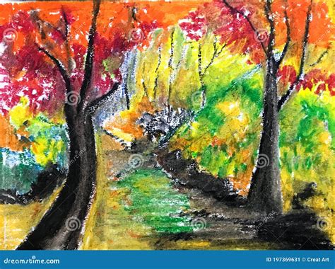 Oil Pastel Drawing Forest