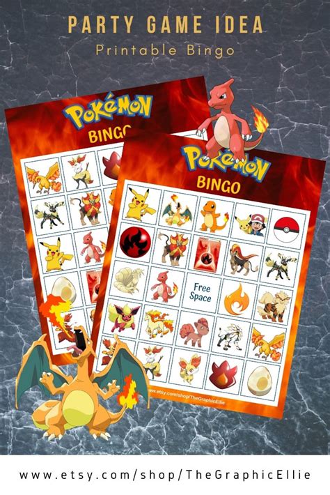 Charizard Pokemon Bingo Printable Pokemon Party Bingo Printable