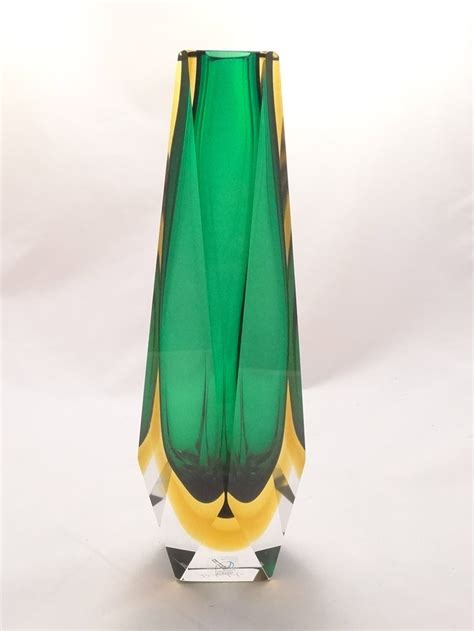 Green And Amber Edged Vase Large Murano Glass Murano Glass Ts Co