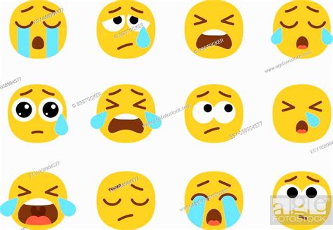 Yellow Crying Emoji Faces Cry Face Set Vector Crier Emojies With