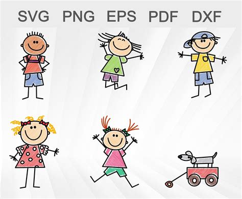 Stick Kids Svg Drawing Children Happy Little People Clipart Etsy
