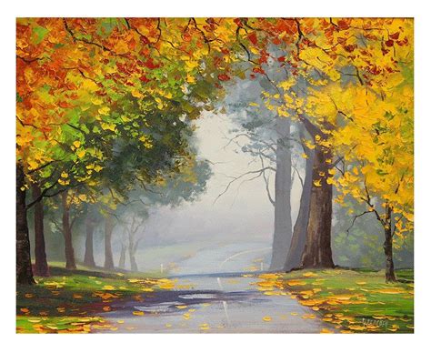 Autumn Road Trees Impressionist Landscape Original Oil Painting Graham