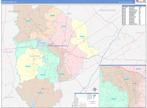 Sumter County Sc Wall Map Color Cast Style By Marketmaps