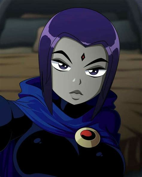 an animated woman with purple hair and blue eyes