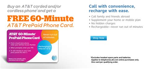 Check spelling or type a new query. Buy an AT&T corded and/or cordless phone and get a FREE 60-Minute AT&T PrePaid Phone Card.