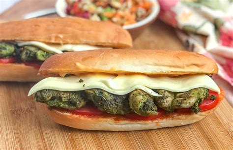 Grilled Basil Pesto Chicken Sub Sandwich Recipe By Archanas Kitchen