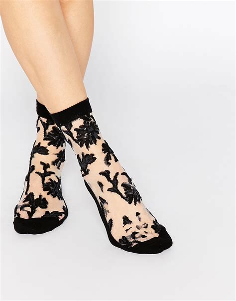 Asos Asos Floral Sheer Ankle Socks At Asos