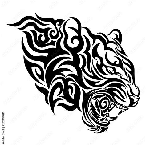 Tiger Head Roar Tribal Tattoo With Fire Concept Vector With White