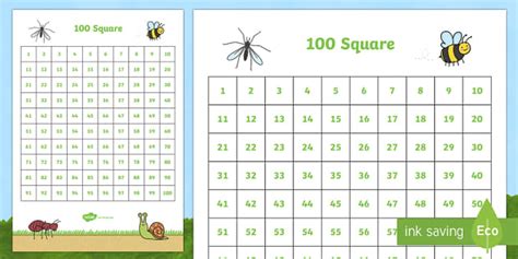 Minibeasts Theme 100 Number Square Number Square Number