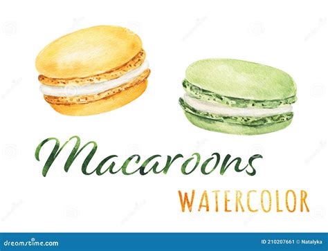Two Watercolor Macaroons Isolated On White Background Stock