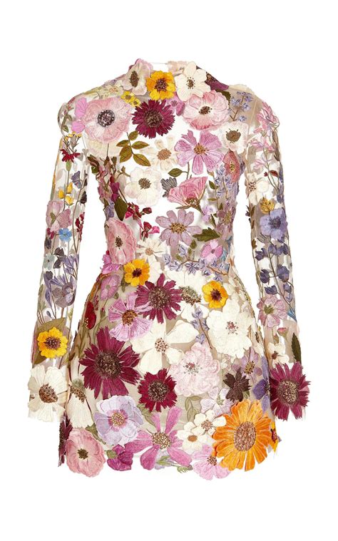 Oscar De La Renta Floral Embroidered Tulle Mini Dress Lyst Uk