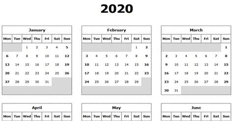 Download 2020 Yearly Calendar Mon Start Excel Template Exceldatapro