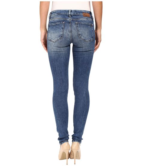 Mavi Jeans Adriana Mid Rise Super Skinny In Mid Destructed Vintage In