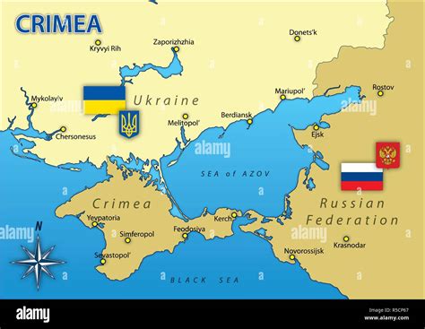 La Península De Crimea Mapa Con Las Fronteras Y Las Banderas