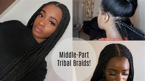 Long Middle Part Feed In Tribalfulani Braids Box Braids Youtube