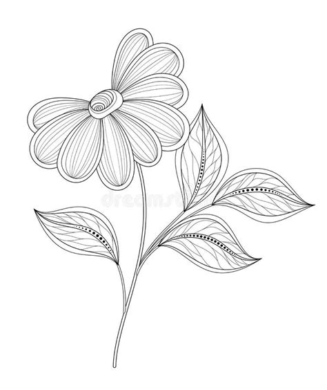Vector Beautiful Monochrome Contour Flower Stock Vector Illustration
