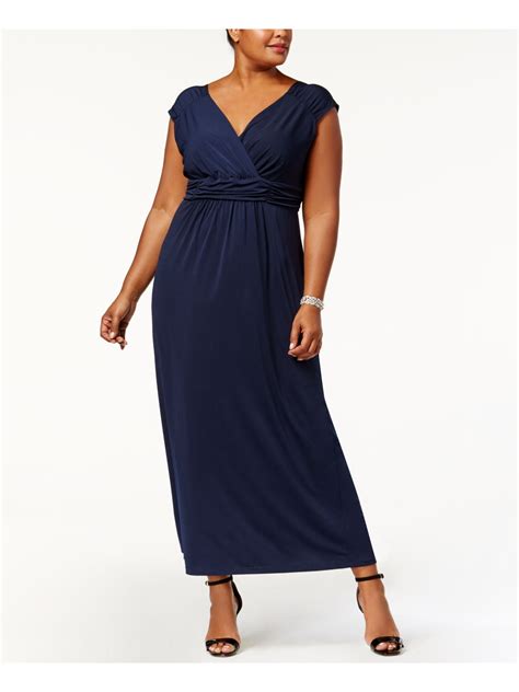 Ny Collection Womens Ruched Empire Maxi Dress Blue 1x