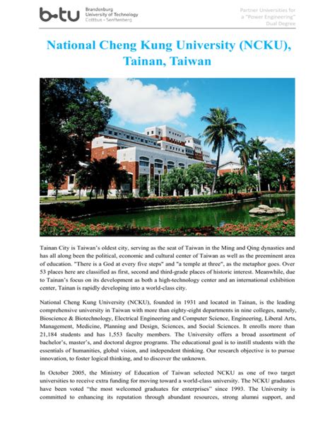 National Cheng Kung University Ncku Tainan Taiwan