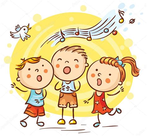 Niños Cantando Canciones Dibujos Animados Coloridos Vector De Stock