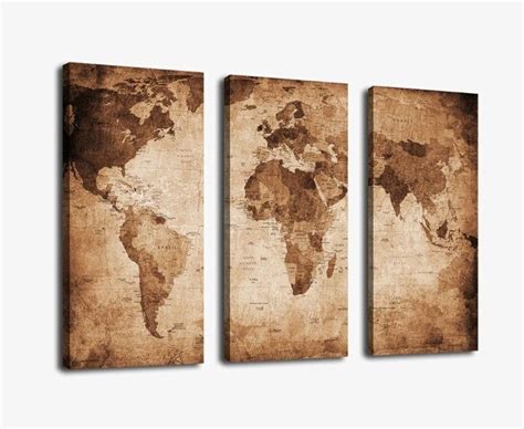 3 Panel Large World Map Pictures Print On Canvas Map Canvas Painting