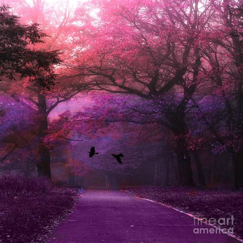 Surreal Fantasy Dark Pink Purple Nature Woodlands Flying