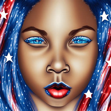 African American Girl With Blue Hair Red White And Blue · Creative Fabrica