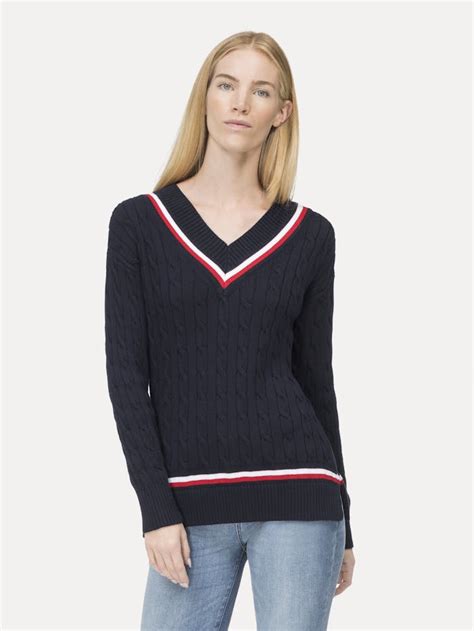 pure cotton v neck jumper knitwear tommy hilfiger