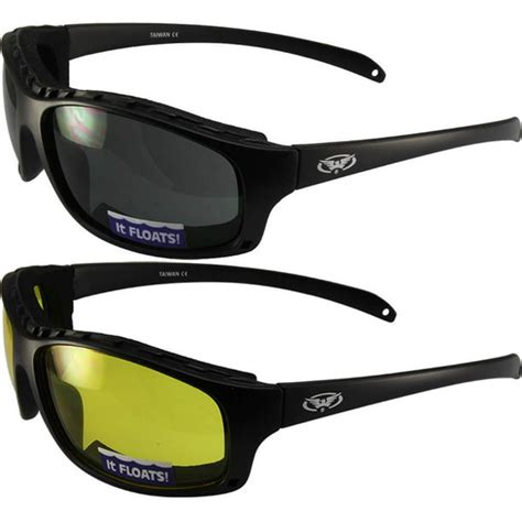 2 Pair Global Vision Wildfire 2 Padded Motorcycle Riding Sunglasses Matte Black Frames 1 Yellow