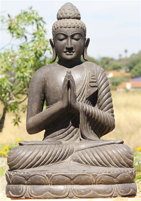 Sold Stone Seated Namaste Buddha Statue 36 111ls537 Hindu Gods