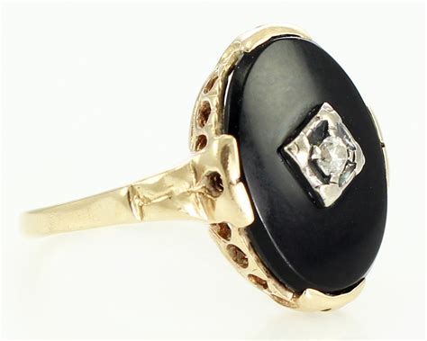 Antique 10k Black Onyx Diamond Ring 10 Ct Old Mine Cut Ladys