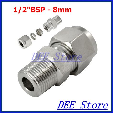 2pcs 1 2 Bsp Thread X 8mm Tube Double Ferrule Tube Pipe Fittings Threaded Male Connector