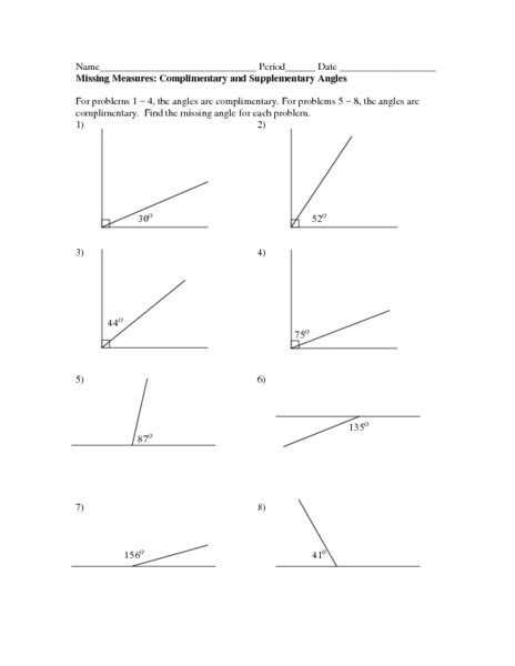 Complementary And Supplementary Angles Worksheet Answers Kid