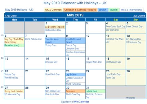 May 2019 Calendar With Holidays Uk 2019 Calendar Federal Holiday