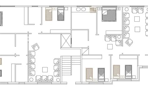 3 Bhk Apartment Cluster Layout Plan With Furniture Drawing Autocad File