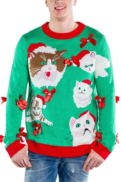 Mens Crazy Cat Man Christmas Sweater Tipsy Elves