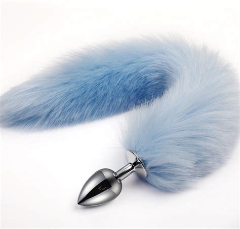 42cm Muticolor Artificial Fur Stainless Steel Fox Tail Anal Tail Set For Couple Sm Sex Game