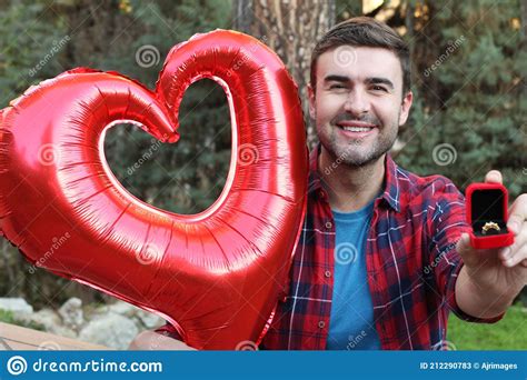 Cute Guy Proposing With Heart Balloon Stock Image Image Of Adult