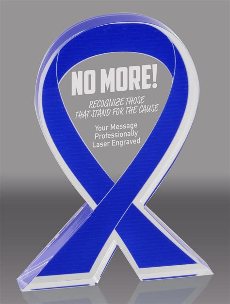 Blue Awareness Ribbon Acrylic Award 5 Inch Trophy Depot