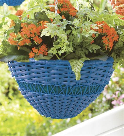 Colorful Weatherproof Wicker Hanging Baskets Blue Plowhearth