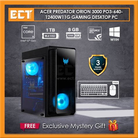 Acer Predator Orion 3000 Po3 640 12400w11g Gaming Desktop Pc I5 12400f
