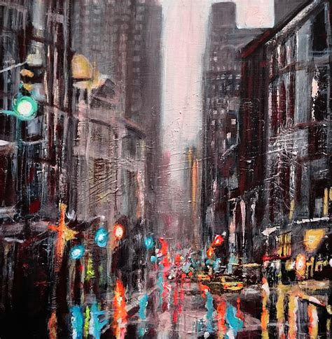 New York Dusk Rain Painting By Paul Mitchell