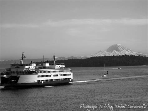 Bremerton Seattle Ferry In The Puget Sound With Mt Rainier In The