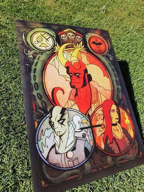 Hellboy Stained Glass A3 Print Bprd Art Print Matte Etsy
