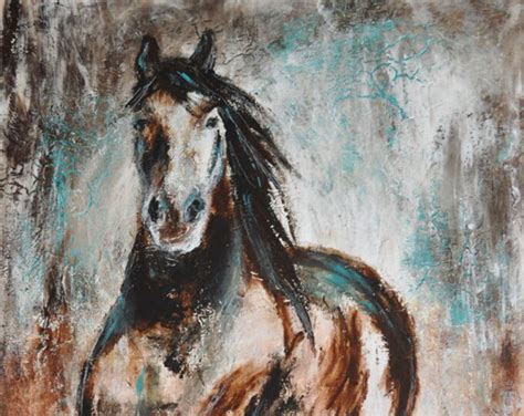 Paper Print Contemporary Western Horse Art In Turquoise And Etsy