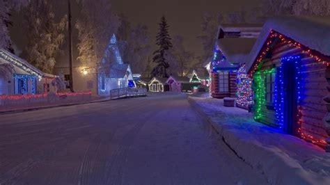 🥇 Snow Trees Streets Houses Christmas Lights Evergreens Wallpaper 3676