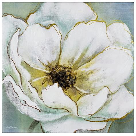 Crystal Art Magnolia Flower Transitional 24x24 Floral Wrapped Canvas